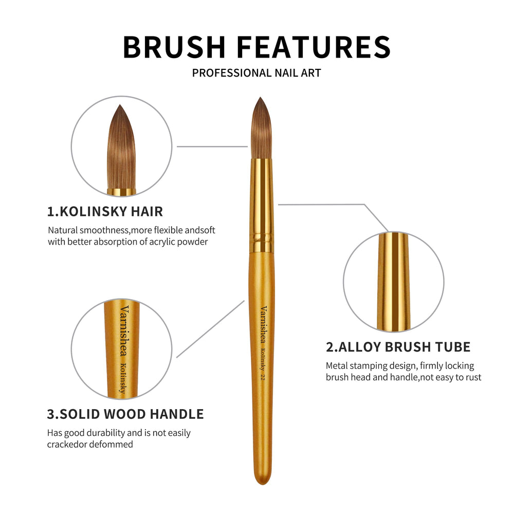 varnishea Kolinsky acrylic nail brush offers flexible hair for smooth pigment pickup