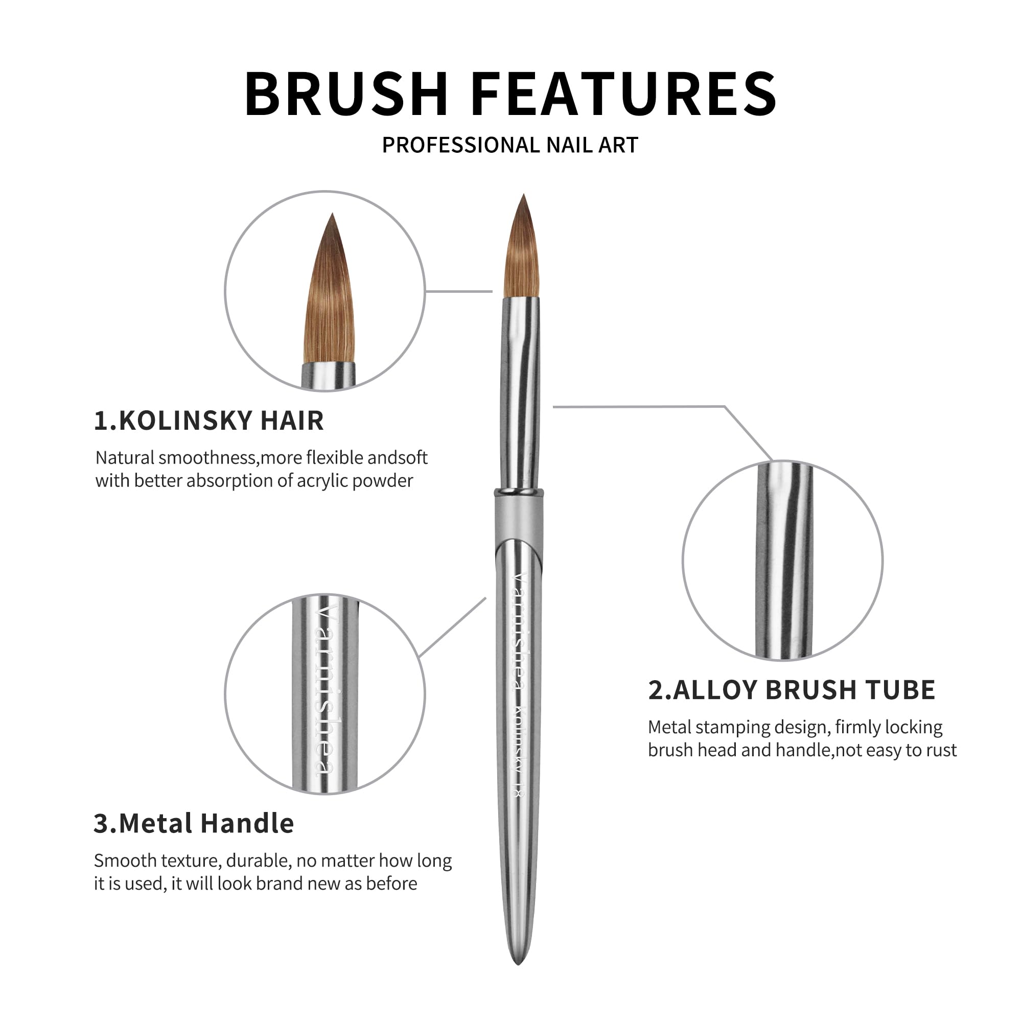 varnishea Kolinsky hair detail shows soft, absorbent bristles ideal for powder pickup