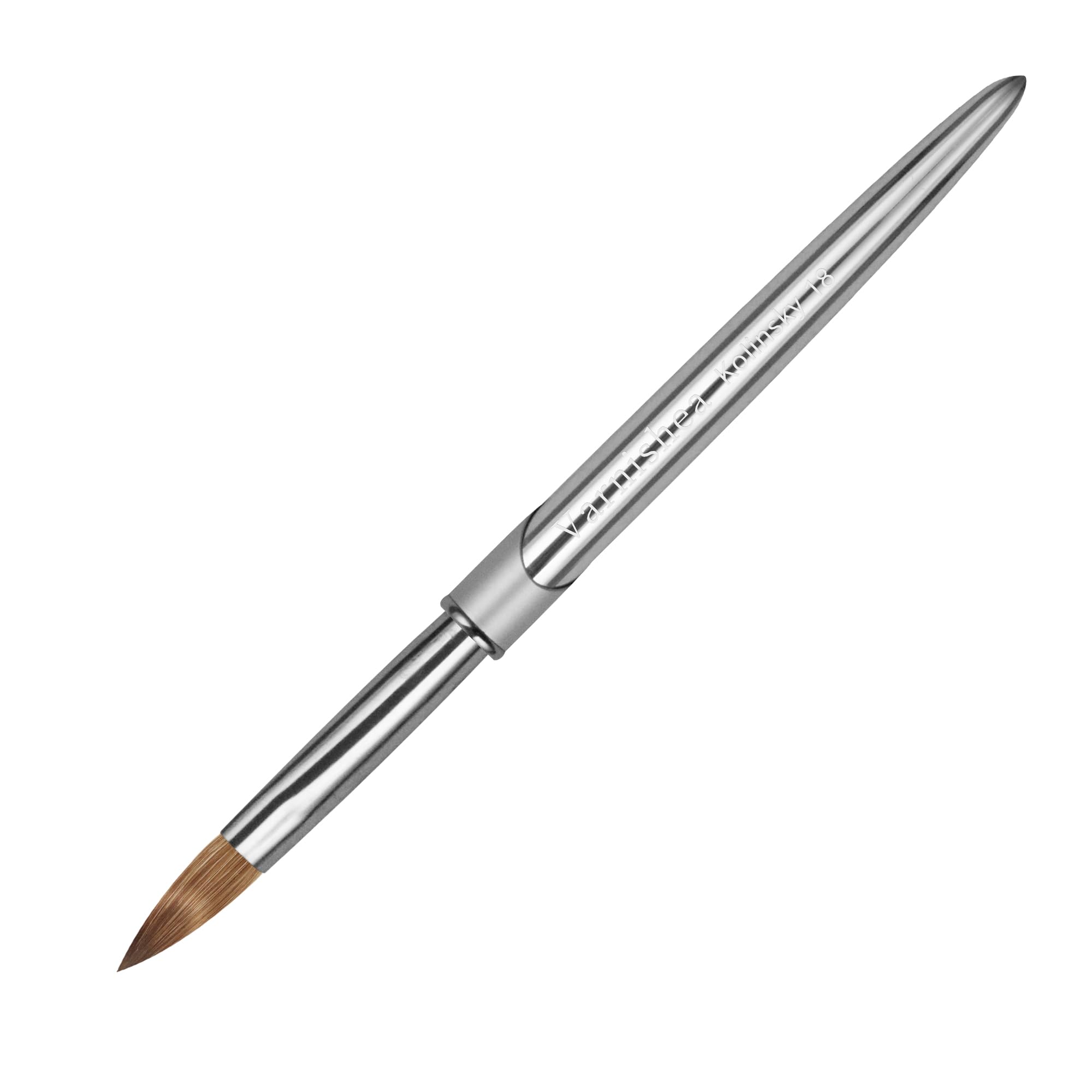 varnishea Kolinsky nail brush head close-up highlights precision for detailed nail art
