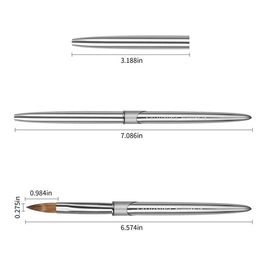 varnishea Kolinsky nail brush silvery metal handle provides durable grip for steady manicures