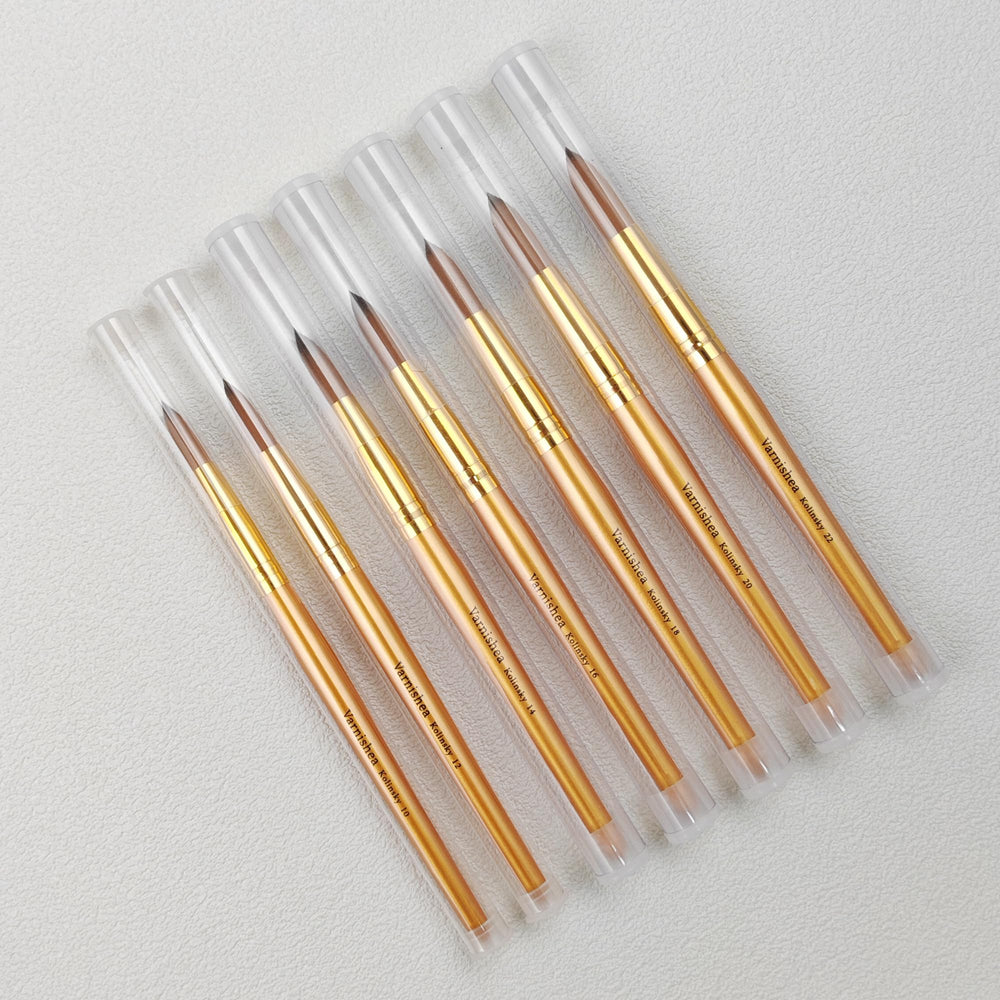 varnishea Kolinsky brush packaging and display suited for professional or home studios