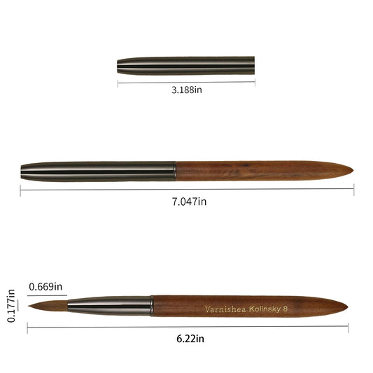 varnishea sandalwood handle nail brush shown for comfortable, balanced grip during nail art