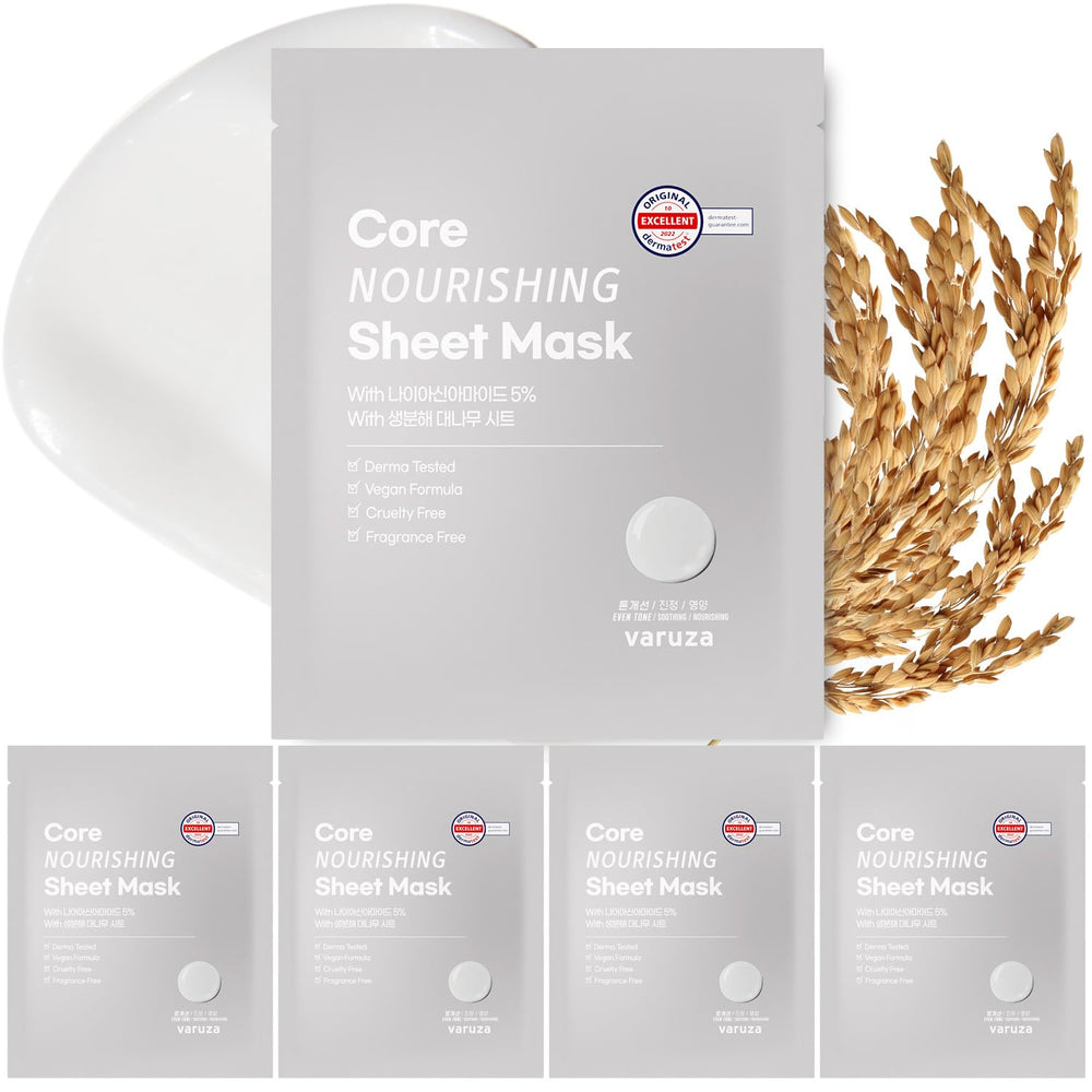 Varuza Core Nourishing Sheet Mask packshot showing the product and packaging for hydration-focused routines