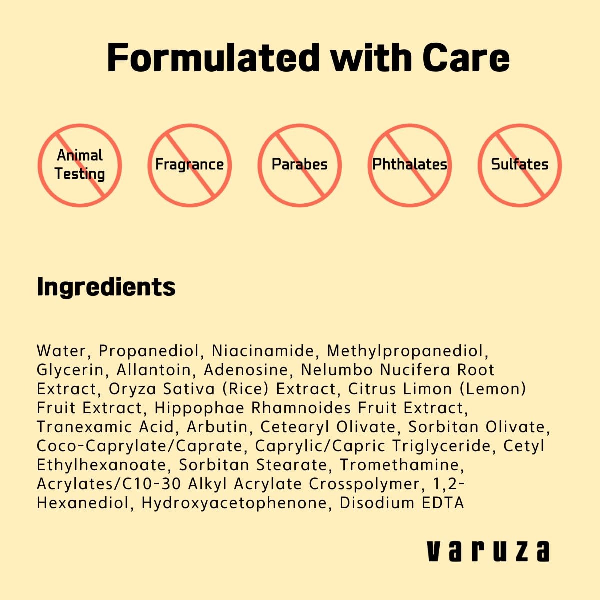 Vegan and dermatologist-tested Varuza sheet mask branding and certification visible
