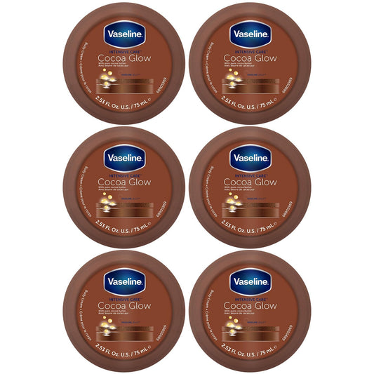 Vaseline Cocoa Glow six-pack packaging for daily moisture on dry skin