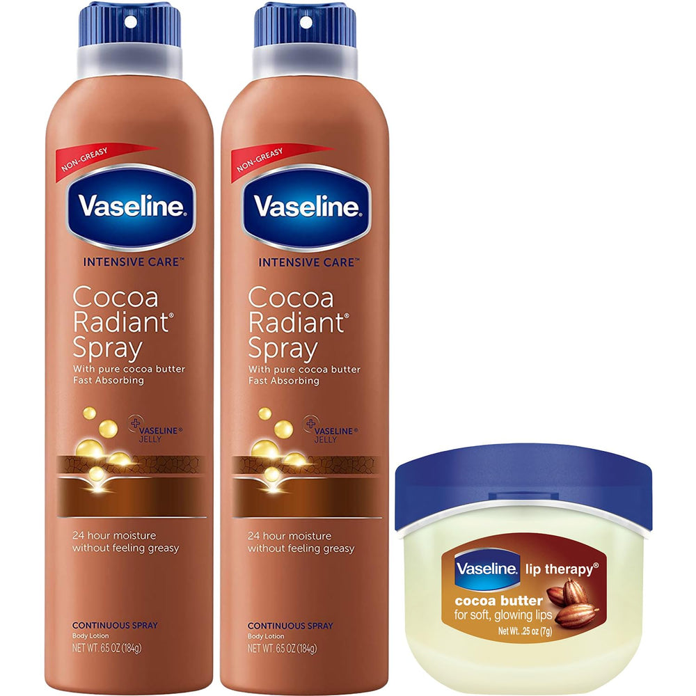 Vaseline Cocoa Radiant spray bottle front for smooth, hydrated skin.