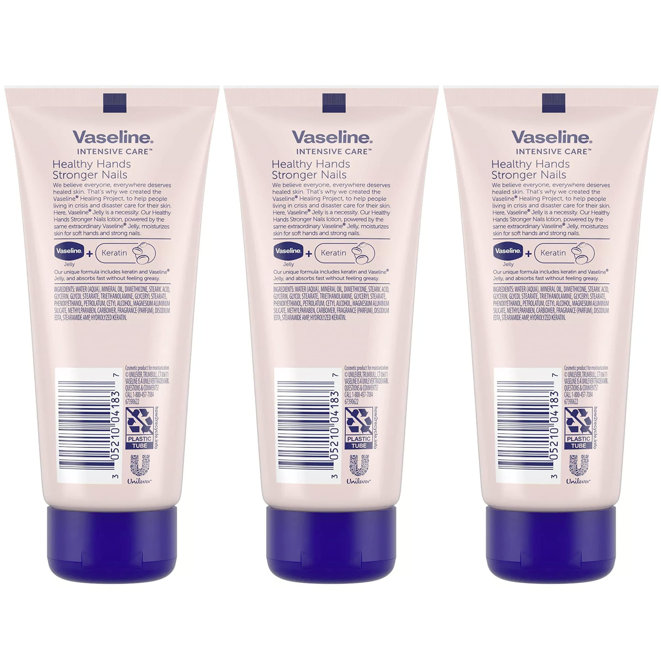 Vaseline hands cream nourishing cuticles and deeply moisturizing dry skin.