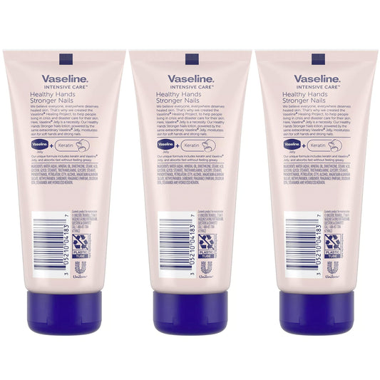 Vaseline hands cream nourishing cuticles and deeply moisturizing dry skin.