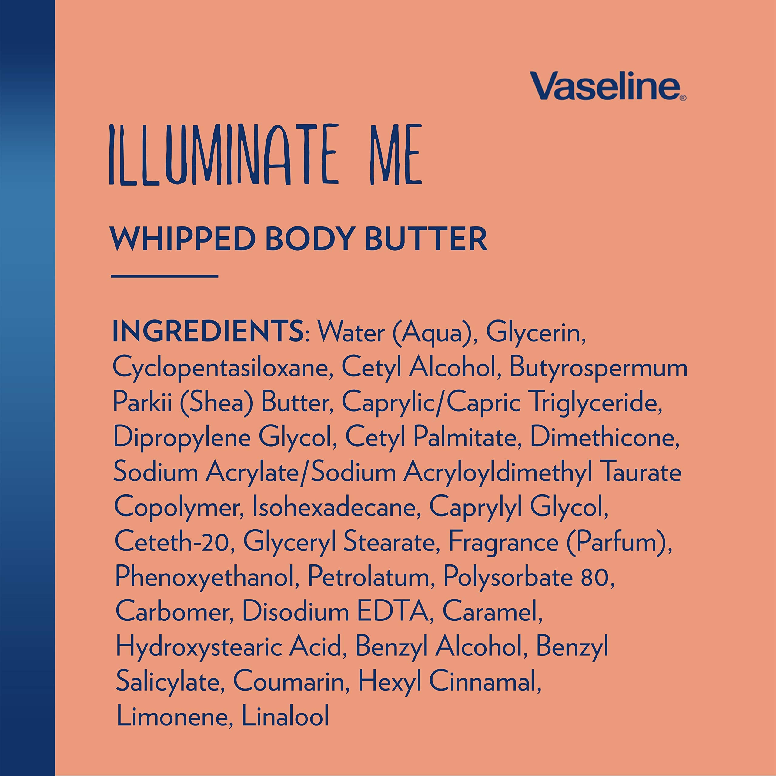Vaseline Illuminate Me jar closeup emphasizes rich shea butter and protective moisture barrier