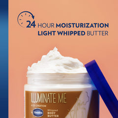 Vaseline Illuminate Me shimmering oil on tan skin creating warm glow.