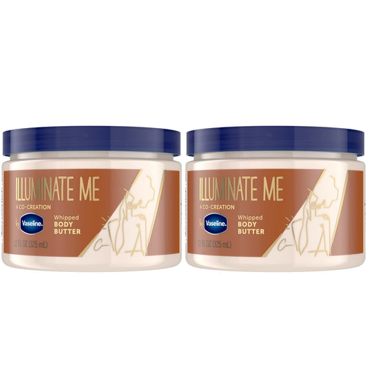 Vaseline Illuminate Me whipped butter pack overview shows a lightweight moisturizer for luminous skin