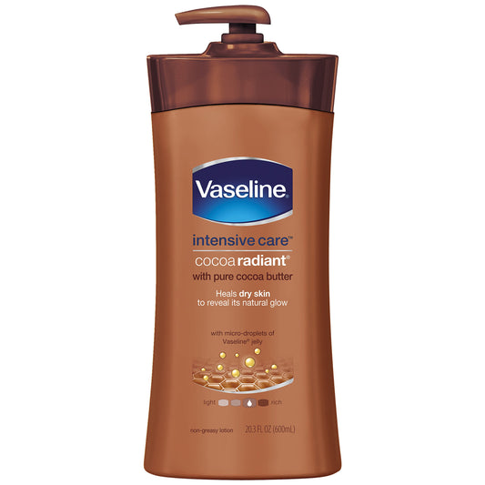 Vaseline Intensive Care Cocoa Radiant lotion bottle application for smooth skin.