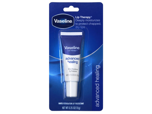 Vaseline Lip Therapy Advanced Formula packaging with multiple tubes for travel-friendly hydration