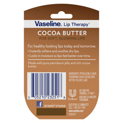 Vaseline Lip Therapy Cocoa Butter balm being applied to lips.