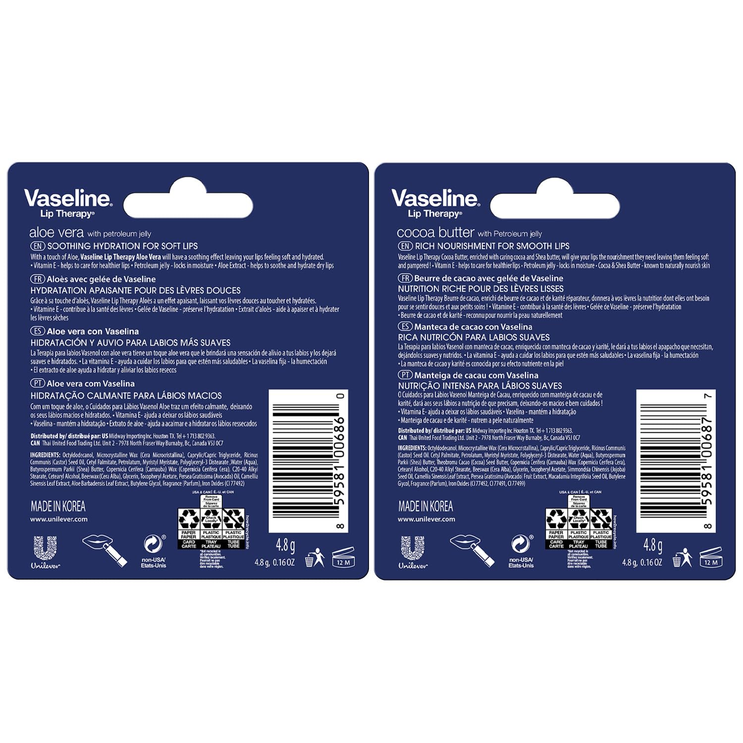 Vaseline Lip Therapy cocoa butter balm close-up showing rich texture for dry lips.