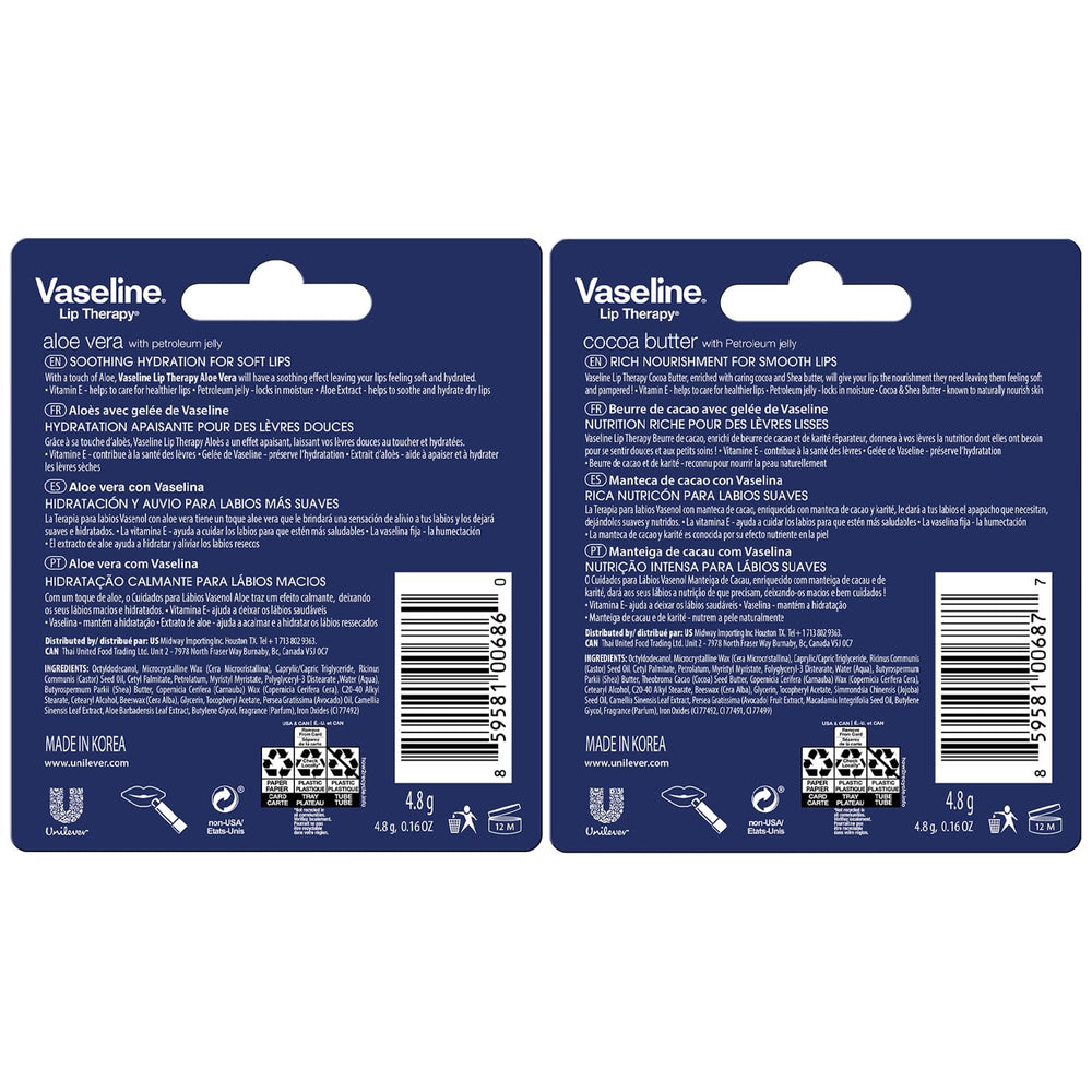 Vaseline Lip Therapy cocoa butter balm close-up showing rich texture for dry lips.