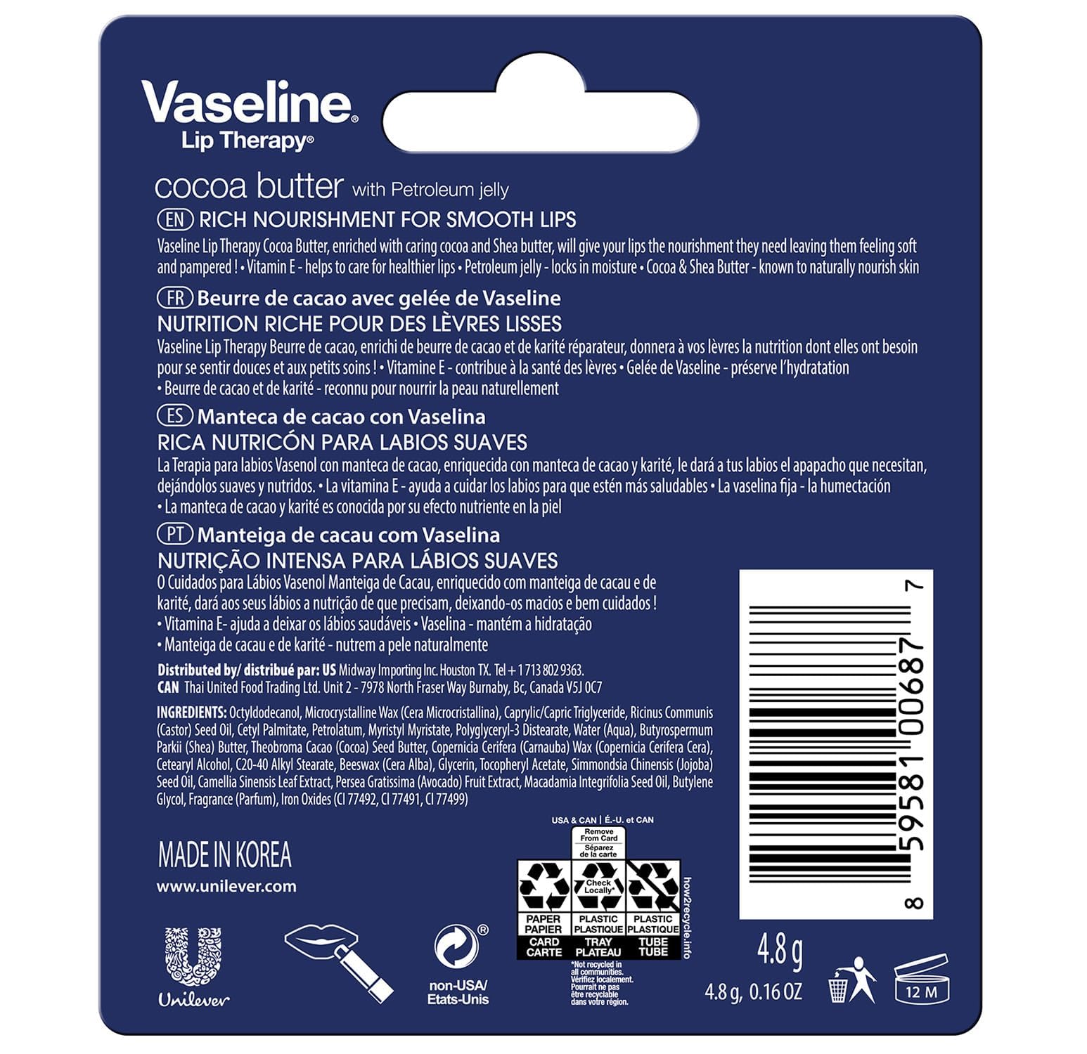 Vaseline Lip Therapy Cocoa Butter pack offers convenient multi-pack for on-the-go lip care.