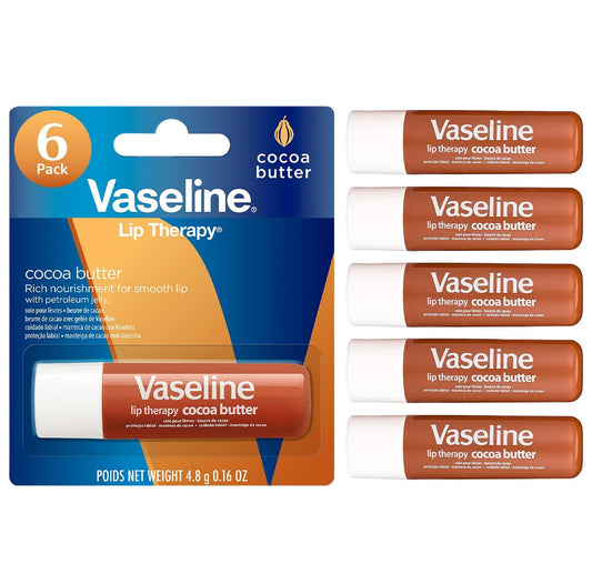 Vaseline Lip Therapy Cocoa Butter stick moisturizes dry lips with a creamy feel.