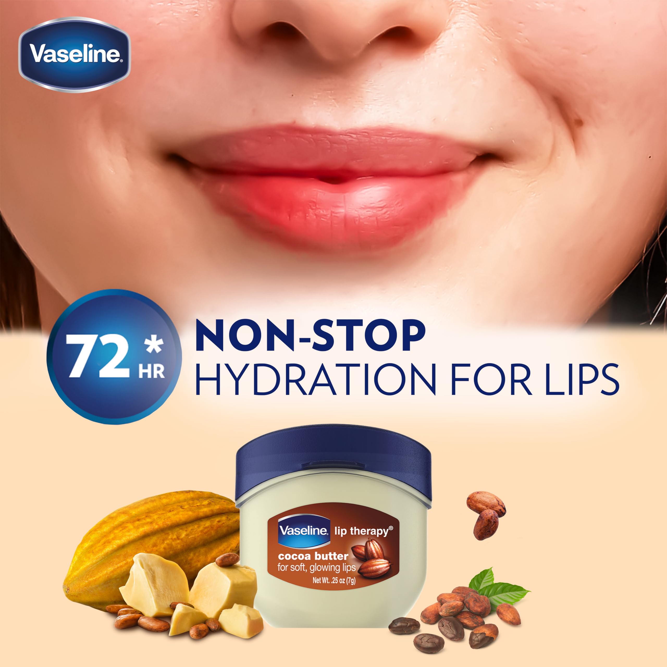 Vaseline Lip Therapy Cocoa Butter tube in hand ready for application