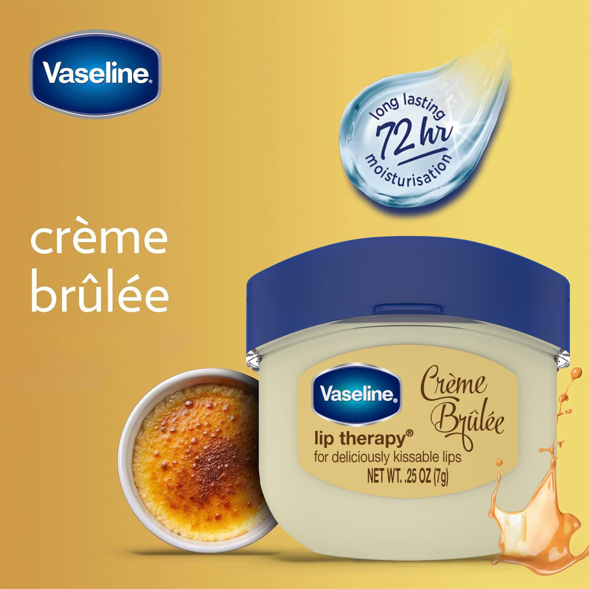 Vaseline Lip Therapy Creme Brulee Mini Application: smooth glide for quick hydration.
