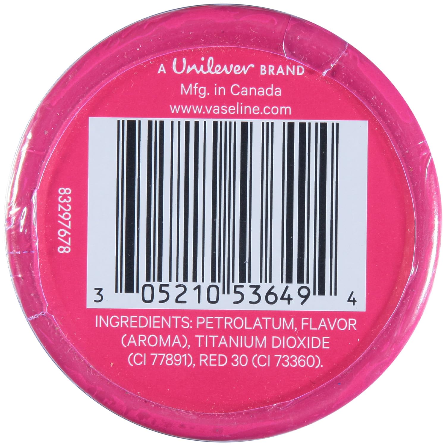 Close-up of Vaseline Lip Therapy Rosy Lips Tin showing tinted balm on lips