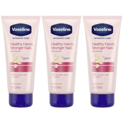 Vaseline Keratin Nail Strength lotion on nails and cuticles for potential strengthening and hydration.