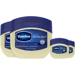 Vaseline Original Healing Jelly 13oz jar set on shelf for family skin protection.