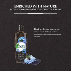 Vatika Naturals Dabur Enriched Black Seed Hair Oil massaged into scalp for moisture.