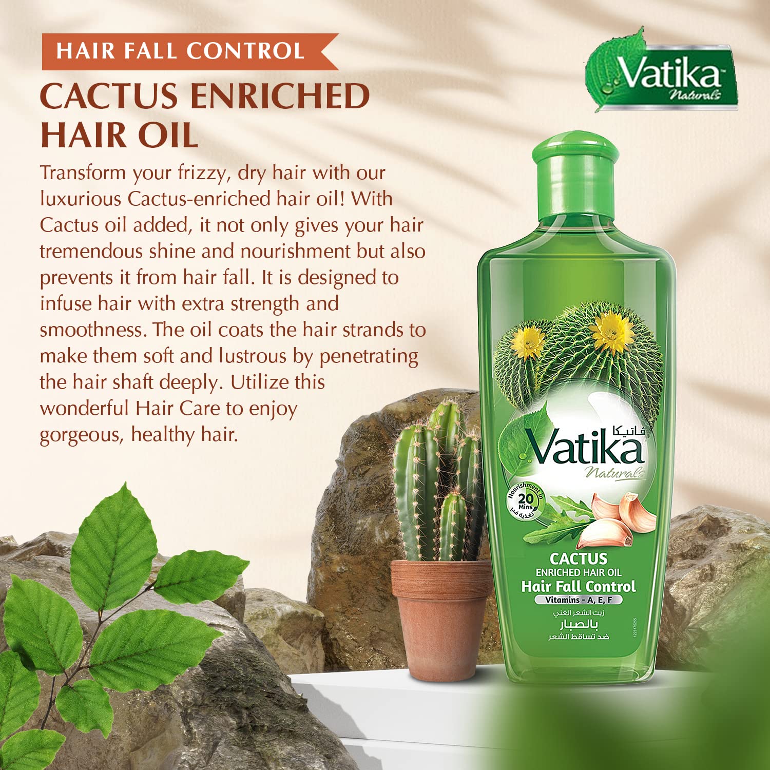 Applying Vatika Naturals Cactus Enriched Hair Oil to scalp for deep nourishment