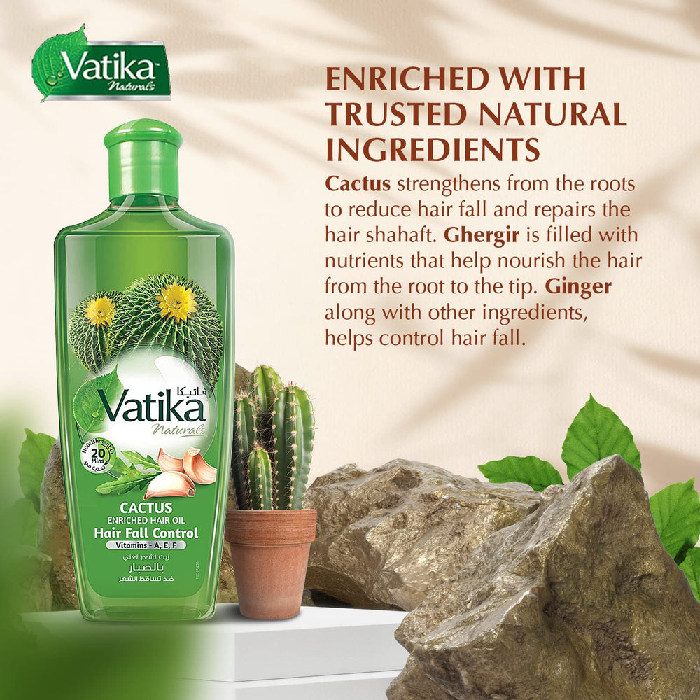 Ingredients of Vatika Naturals Cactus Enriched Hair Oil featuring cactus garlic gergir