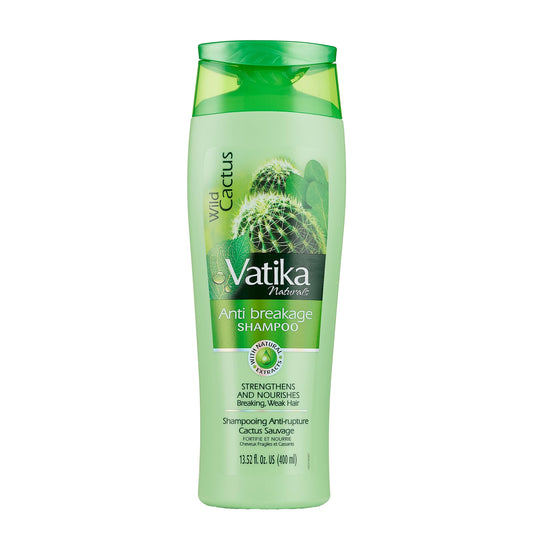 Vatika Naturals Daily Shampoo bottle with wild cactus for nourishing care.