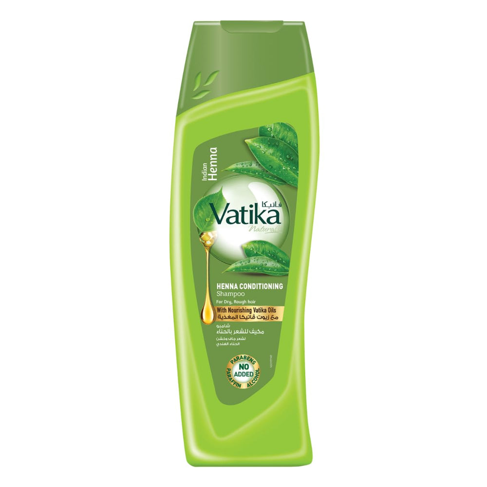 Vatika Naturals Henna Conditioning Shampoo bottle showcasing nourishing care for dry hair