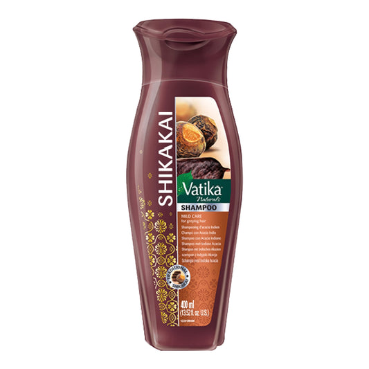 Vatika Naturals Shikakai Shampoo bottle 400ml highlighting hydrating nourishment for hair.
