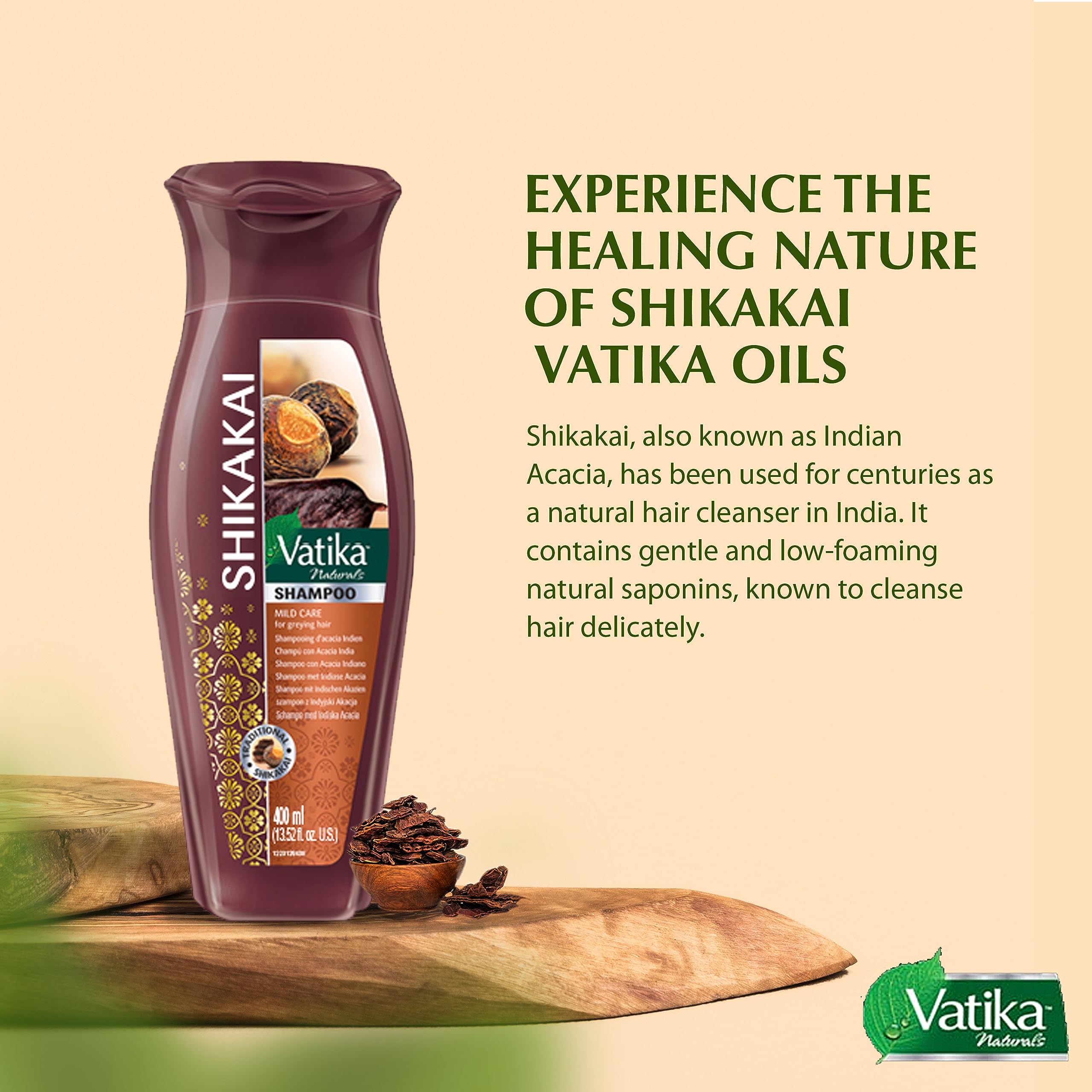 Vatika Naturals Shikakai Shampoo massaged into scalp for soothing hydration.