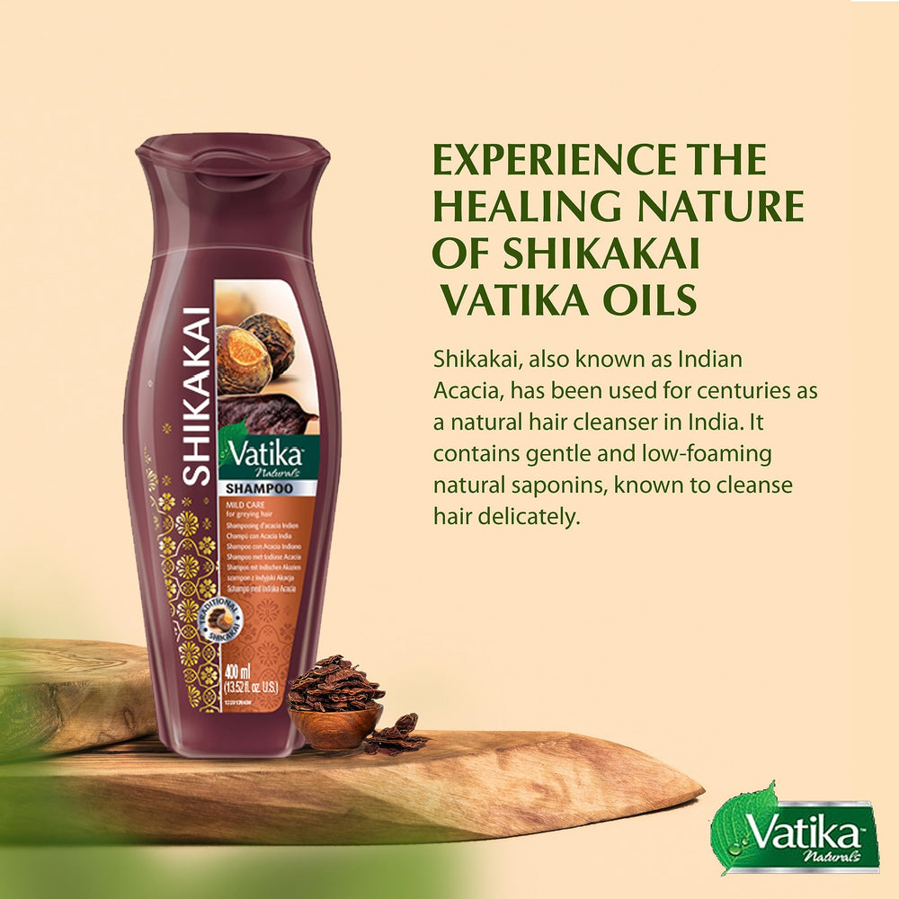 Vatika Naturals Shikakai Shampoo massaged into scalp for soothing hydration.