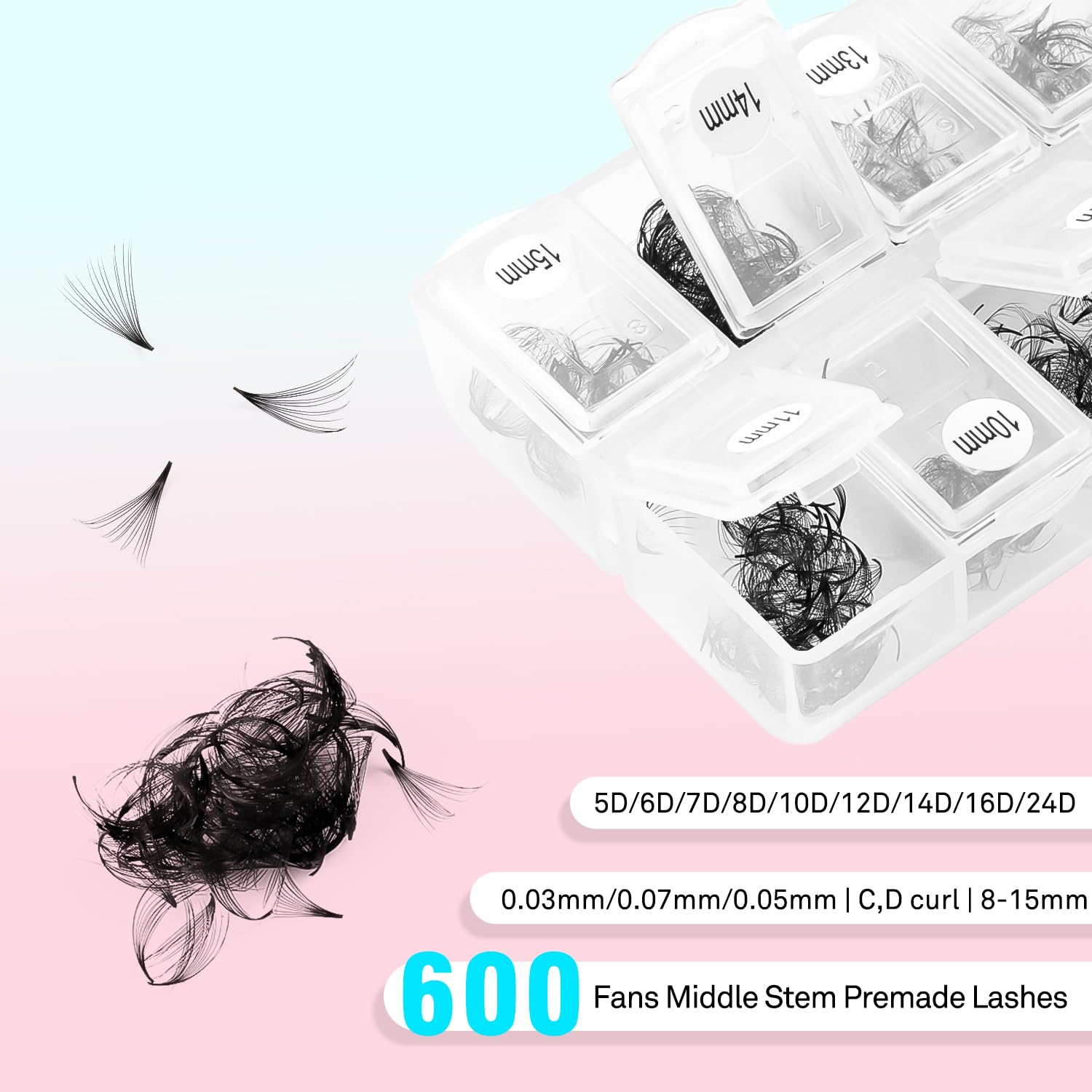 VAVALASH 600 fans 10mm grid packaging for versatile lash look options.