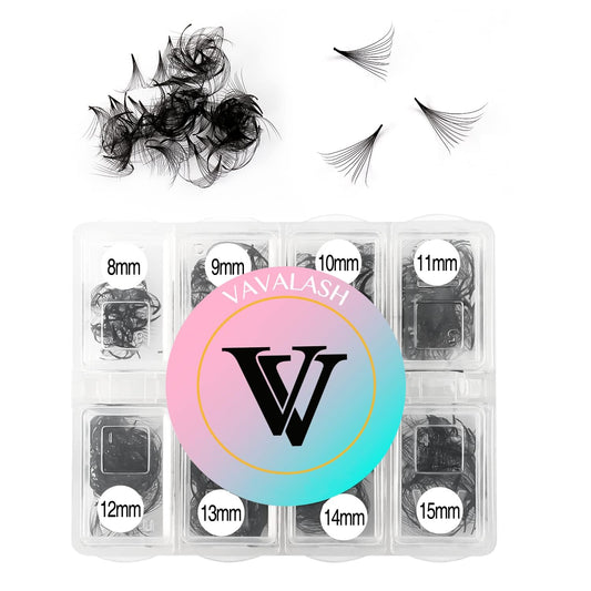 VAVALASH 600 premade fans box with 8 grids for efficient lash work.