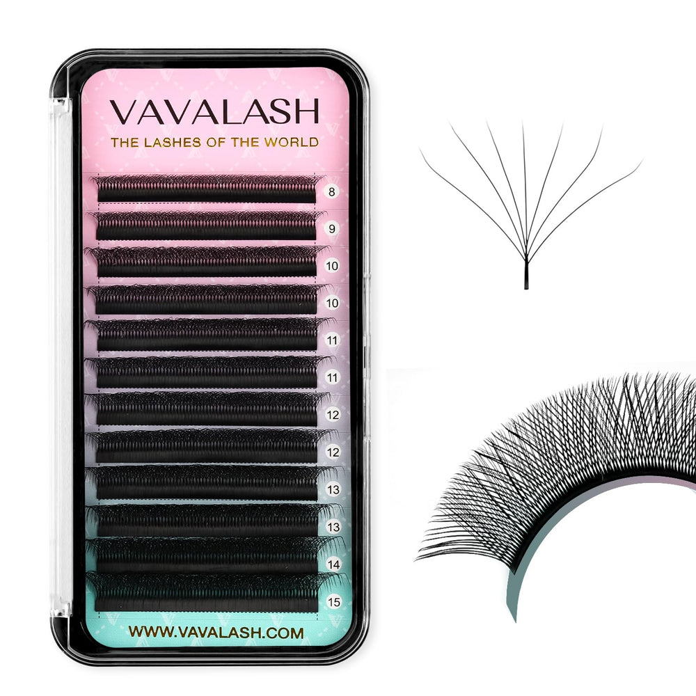 VAVALASH 7D W-shape lashes closeup highlighting quick, fluffy premade fans.