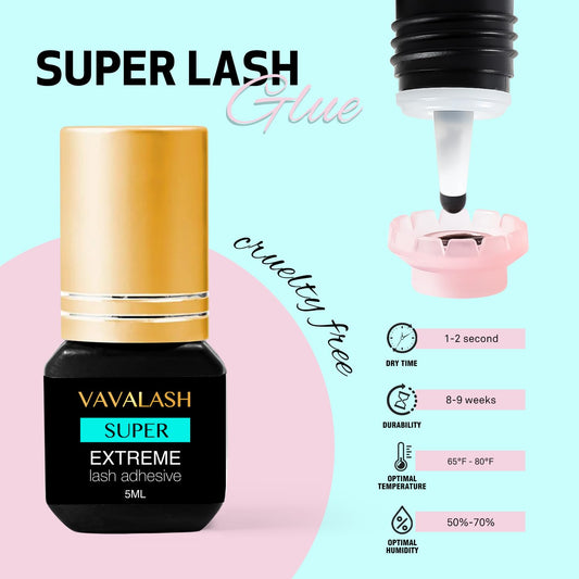 VAVALASH black lash glue showing 1-second dry time for seamless lashes