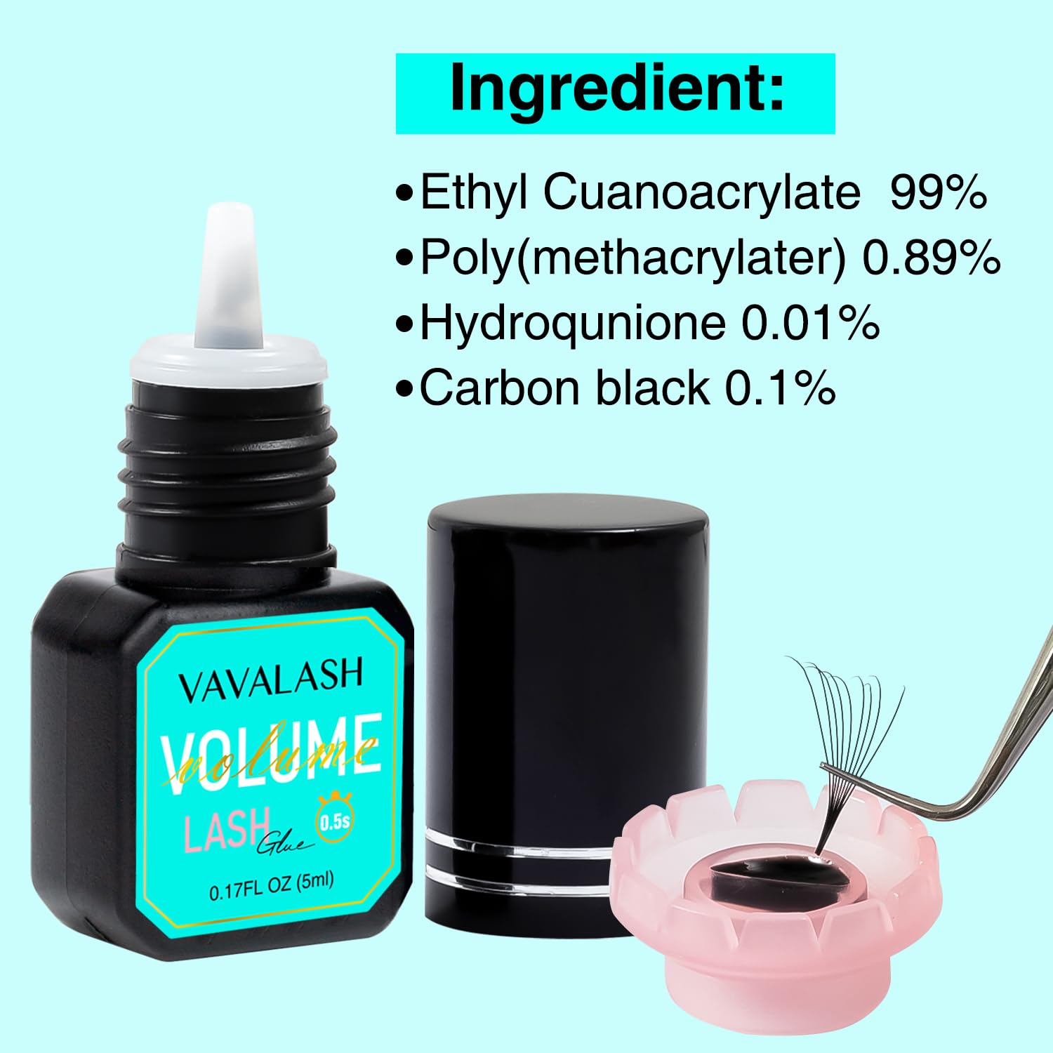 VAVALASH black adhesive glue application demonstrates seamless lash look.