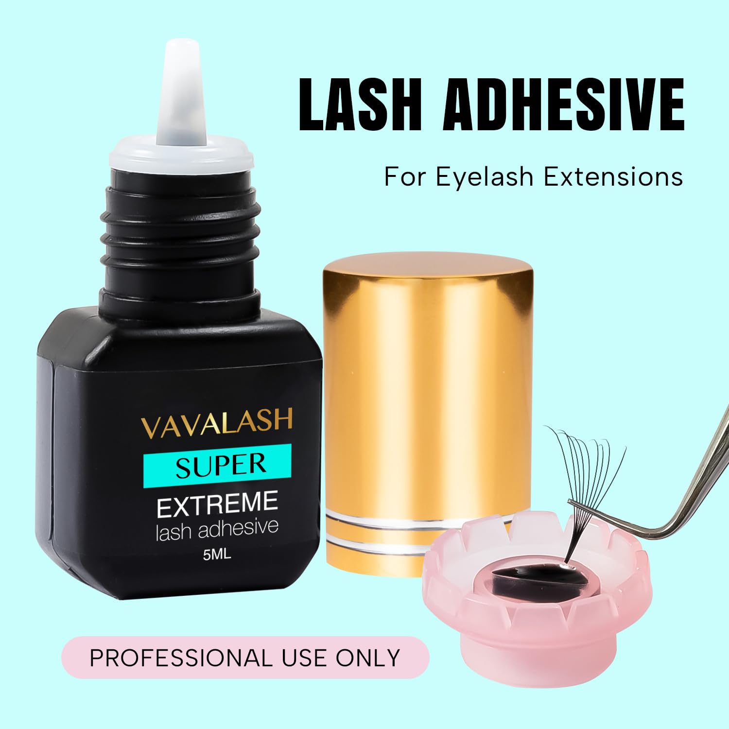 Close-up of VAVALASH glue cap highlighting fast drying performance