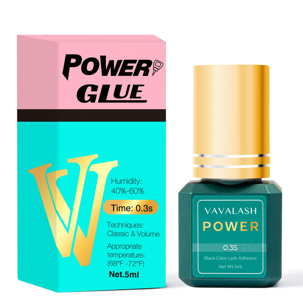 VAVALASH Power eyelash adhesive bottle for precise application and long-lasting bonds.
