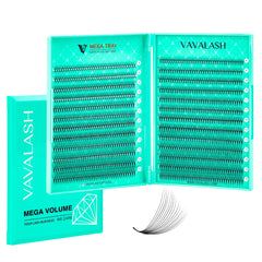 VAVALASH premade fans with 6D-16D range and slim bases for volume lash work