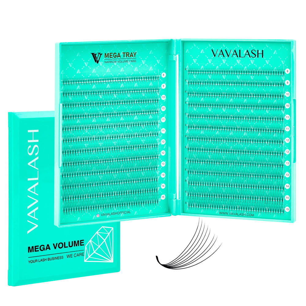 VAVALASH premade fans tray displaying large-capacity box for efficient lash application.