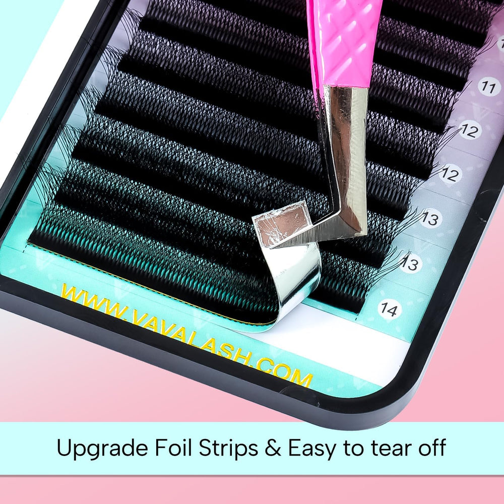 W-shaped fans with longer stems by VAVALASH improve lash contact and retention.