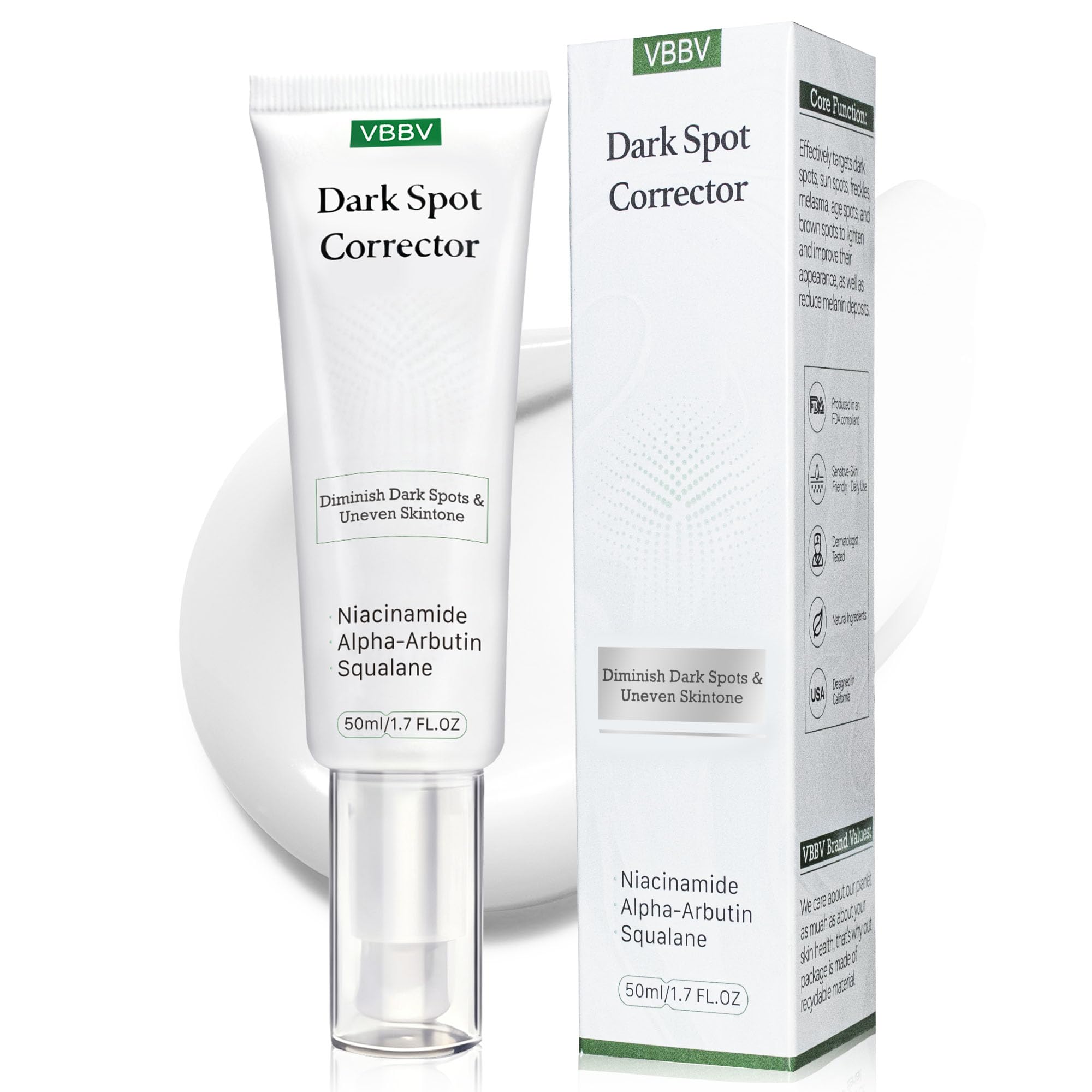 VBBV dark spot remover serum on the face for even skin tone