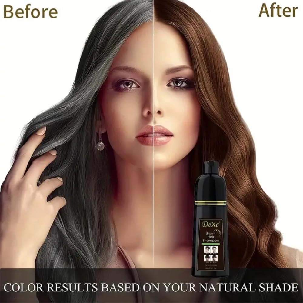 Vedora Instant Brown Hair Shampoo application shows quick color change in minutes.