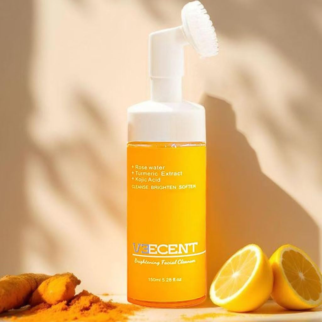VEECENT Turmeric Cleanser bottle highlighting brightening potential and hydration