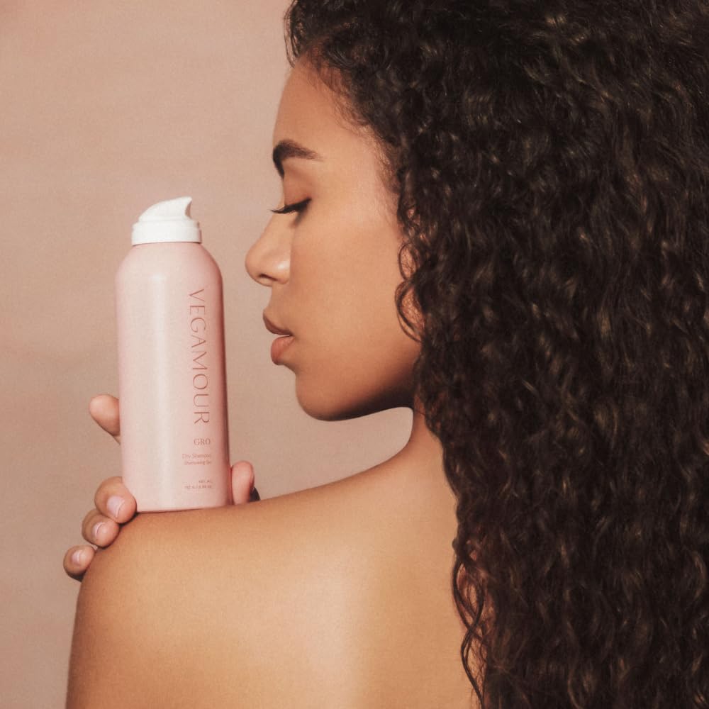 VEGAMOUR GRO Dry Shampoo powered by plant-based phytoactives for refreshed volume.