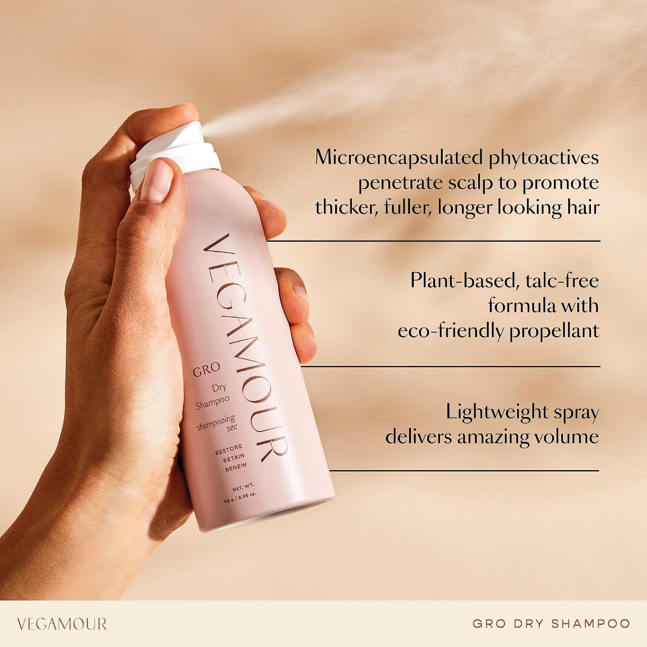 VEGAMOUR GRO dry shampoo adds texture and volume.